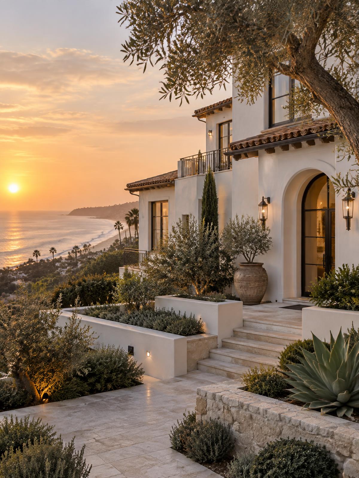 Mediterranean ocean-view home in San Clemente at golden hour