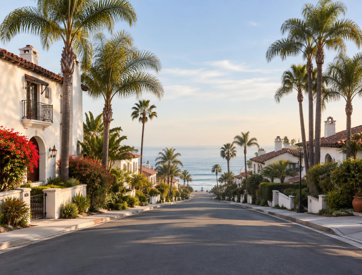 Palm-lined San Clemente street leading to the ocean